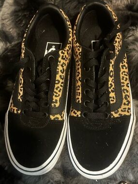 Vans Leopard Print Black and Tan Low-Top Sneakers